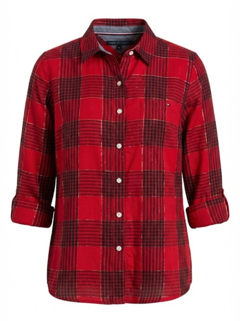 Tommy Hilfiger Red Black Plaid Button Down Shirt Size Medium